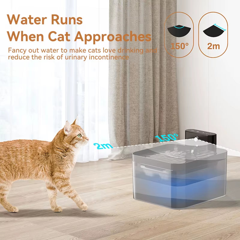 Automatic Pet Water Fountain 2600Mah Wireless Cat Water Dispenser 2.2L Infrared Sensor Smart Dog Drinkier Filter Fountain