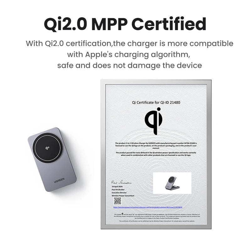 UGREEN 3-In-1 Mfi 15W MAX Magnetic Wireless Charger Stand Qi2 Charging for Iphone 16 Pro Max/Airpods 4 for Magsafe Fast Charger