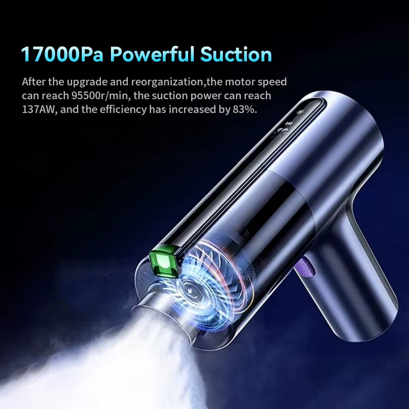 80W Car Vacuum Cleaner Portable 17000PA Handheld Wireless Vacuum Cleaner and Air Blower Air Pump 3In1 Dust Blower for Home Pet
