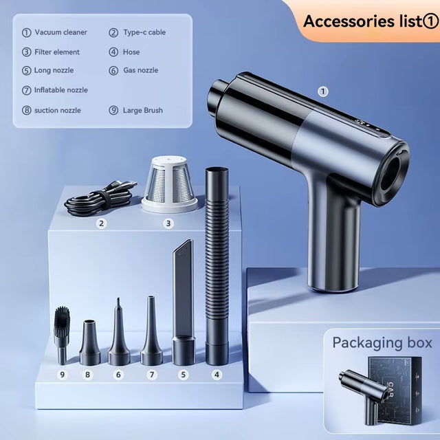 80W Car Vacuum Cleaner Portable 17000PA Handheld Wireless Vacuum Cleaner and Air Blower Air Pump 3In1 Dust Blower for Home Pet