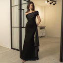 New Party Evening Dresses Elegant Black Slash Neck Maxi Dress for Women Fashion Short Sleeve Bodycon Banquet Vestidos Female