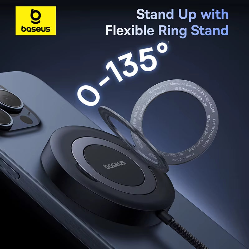 15W Magnetic Wireless Charger Qi2 Certified Fast Charging Built-In Stand Phone Charger for Iphone 16 15 14 13 Pro Max