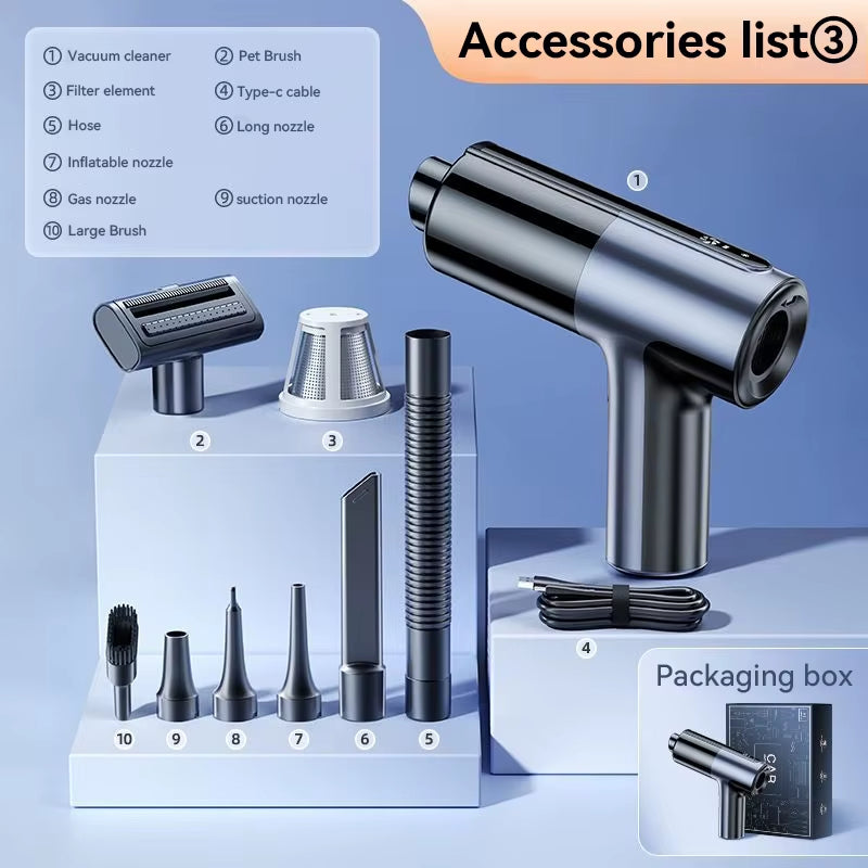 80W Car Vacuum Cleaner Portable 17000PA Handheld Wireless Vacuum Cleaner and Air Blower Air Pump 3In1 Dust Blower for Home Pet