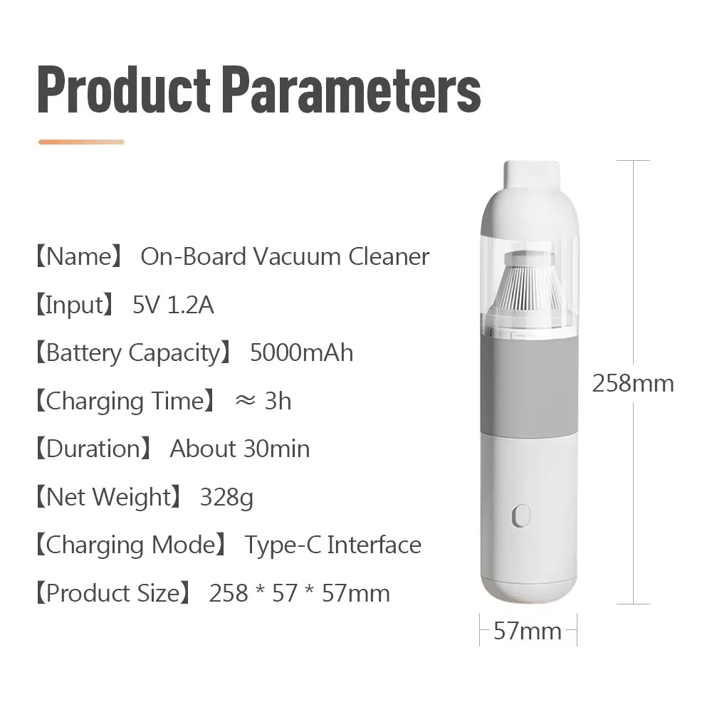 120W Car Vacuum Cleaner Rechargeable Handheld Car USB Type C Wireless Dust Catcher 20000Pa Suction Smart Home Dual-Purpose Clean