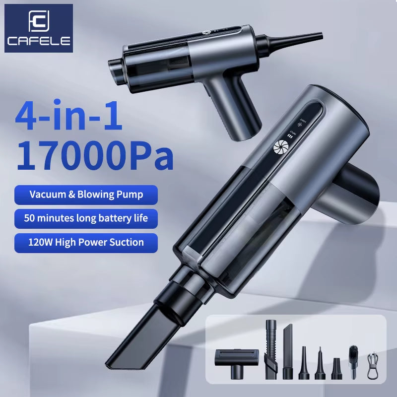 80W Car Vacuum Cleaner Portable 17000PA Handheld Wireless Vacuum Cleaner and Air Blower Air Pump 3In1 Dust Blower for Home Pet