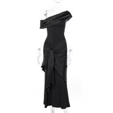 New Party Evening Dresses Elegant Black Slash Neck Maxi Dress for Women Fashion Short Sleeve Bodycon Banquet Vestidos Female