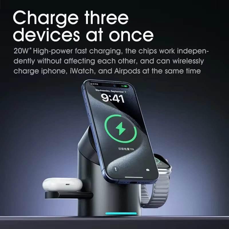 New Truly Qi2 3 in 1 Magsafe Magnetic Touch Button Wireless Charger for Android Iphone Iwatch Airpods Fast Charging Dock Station